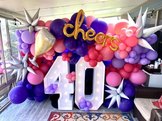 We rent lighted marquee numbers for any event. These are stunning, surrounded by our organic balloon arches and swags, called today!