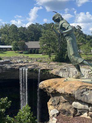 Statue and waterfall