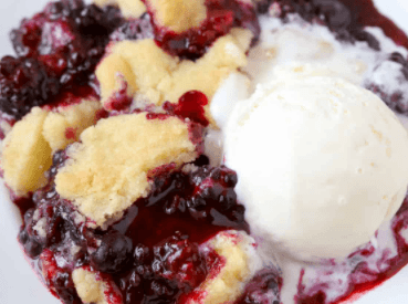 Strawberry Cobbler and Ice Cream you can't go wrong! We make all types of cobblers to top your french toast!