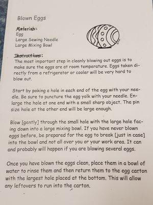 Instructions on blowing out eggs.