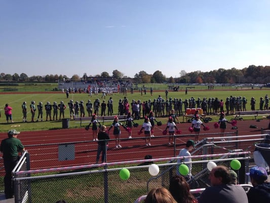 Cheerleaders and Football team during 2014's Pink Out Game