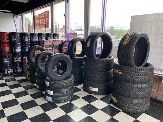 Tires of all sizes and brands available.