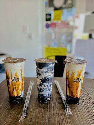 Tiger Milk Drink with boba, Black Strawberry Banana Smoothie with boba ,Tiger Milk Drink with boba