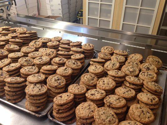 Almost ready to run these chocolate chip n' chunk cookies through our wrapping machine.