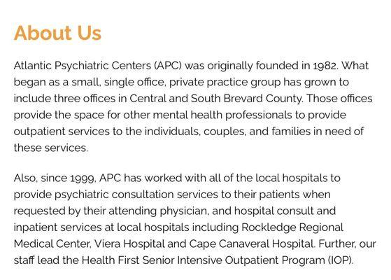 Atlantic Psychiatric Centers (APC) was founded in 1982!