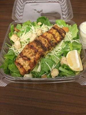 Grilled Salmon Cesar with dressing on the side.