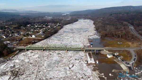 Part of Ice floe on the Mohawk River which we mapped & provided ice thickness data to local college studying ice jamming on the Mohawk River