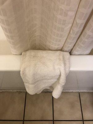 Dirty, carelessly-hung bath mat.