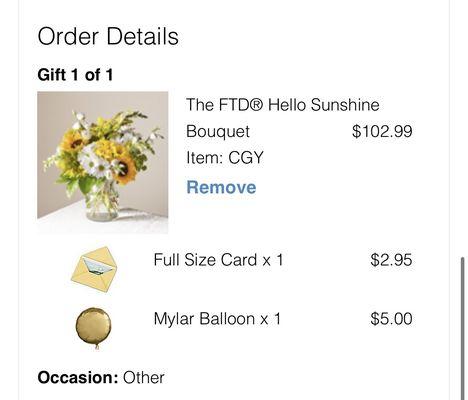 Order Confirmation of flowers that never arrived.