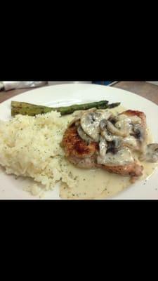 Pork cutlets in a mushroom, white wine cream gravy