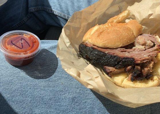 Thick slabs of succulent brisket.