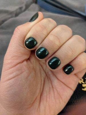 Hottips #203. Natural nail gel overlay. I love that it looks black but it's a dark green.