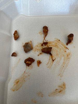 This is a picture of the 7 bones I pulled out of two birria tacos.