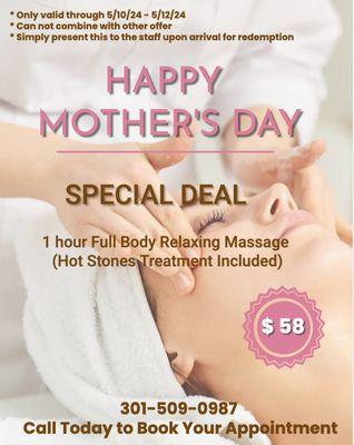 Happy Mother's day to all incredible mother's out there, enjoy this special deal for you only during 5/10-5/12.