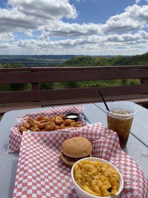 Sloppy Joe special with Mac and cheese and fresh Wisconsin cheese curds