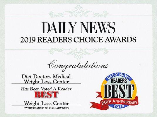 Diet Doctors voted BEST Weight Loss Center by Los Angeles Daily News Readers