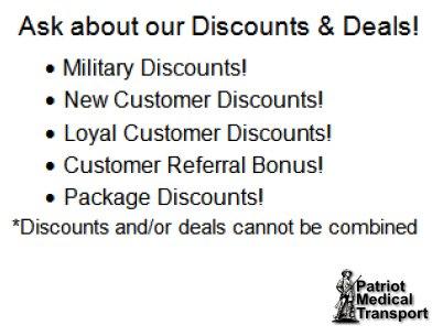 Please Visit our website at www.PatriotVan.com to learn more about our specials!