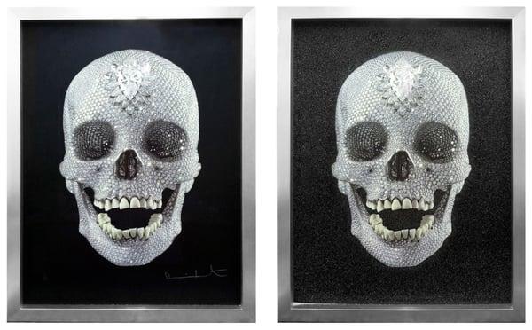 Two limited edition Damien Hirst "For the Love of God" diamond dust embellished limited edition prints.