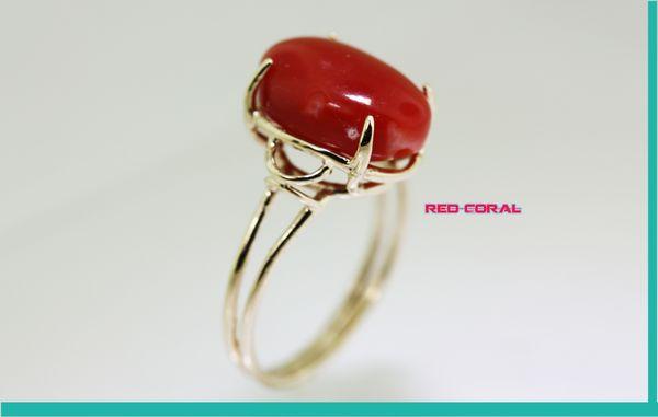 Genuine natural italian coral 14kt gold ring