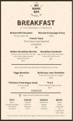 Breakfast menu