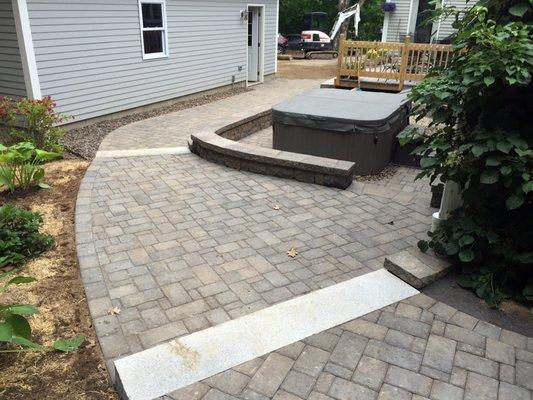 Fire pit and hot tub walkway installation in Maine