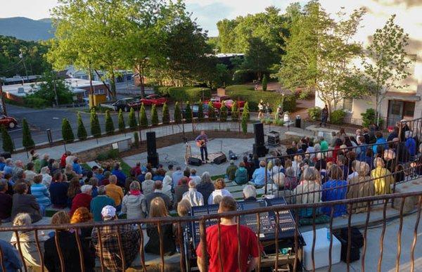 The outdoor Peterson Amphitheater holds over 200 people for concerts with a view of the Blue Ridge Mountains.