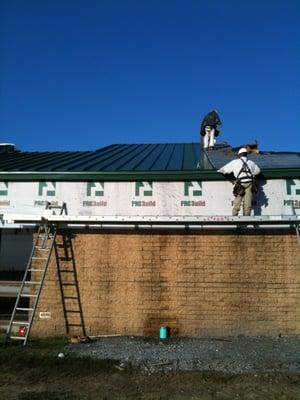 Ettrick Library metal roof installed and preparing area for metal wall panels. 