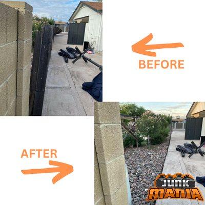 Before/After of Storm Damage on wood fence. Light Demo on Wood Fence/Junk Removal in Phoenix, Arizona