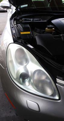 Headlight restoration; before and after.