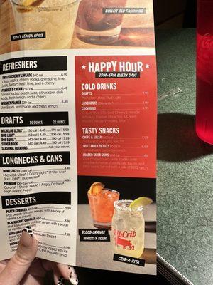 Happy hour menu