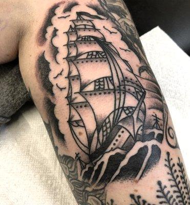 Clipper ship by Bobby @bobbysunshinetattoos