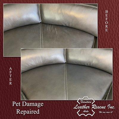 Our customer had pet damage on his new leather sectional. We went out and repaired it for him!