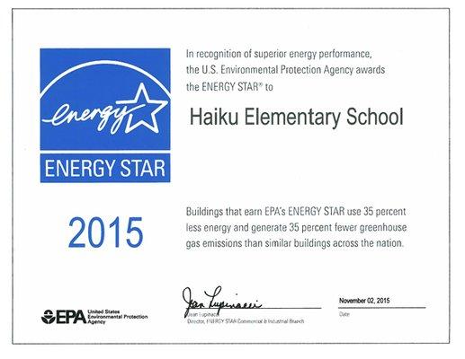 Healthy, efficient Haiku Elementary Earns ENERGY STAR!