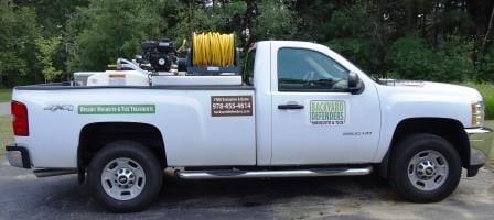 Backyard Defenders' Mosquito & Tick High Pressure Spraying Truck used to treat yards in the Chelmsford area.