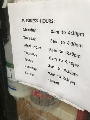 Updated hours - confirmed with business owner on March 15, 2023