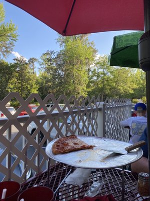 Patio area and pizza