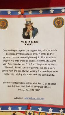 If you are a veteran, come on down and join this active group.