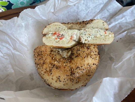 Everything bagel with veggie cream cheese