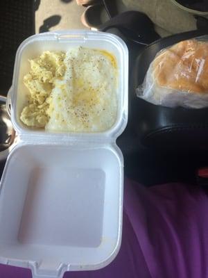 Eggs, grits and biscuit $2.00...