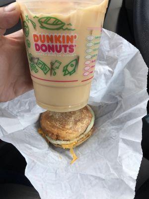 Small coconut caramel iced coffee    Egg and Cheese English Muffin