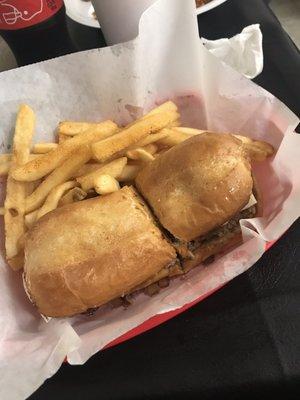 Philly cheesesteak and fries