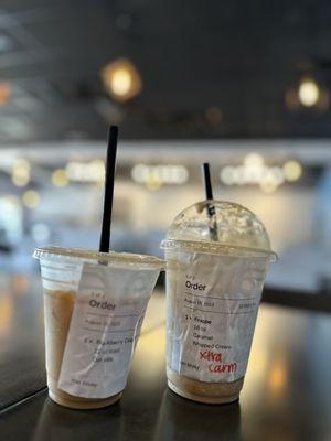 The seasonal Blackberry Cobbler Latte & a Caramel Frappe