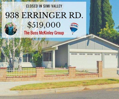 938 Erringer Rd., Simi Valley Buyer Represented by Nelson Buss