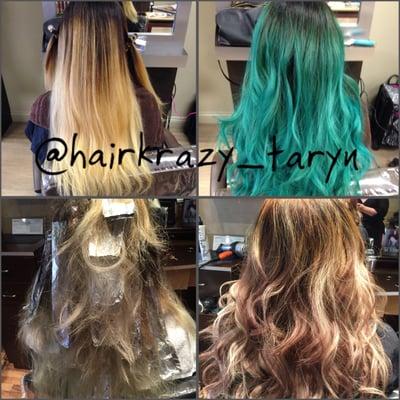 Was a blonde ombré then took her to a fun teal color then to a balayage