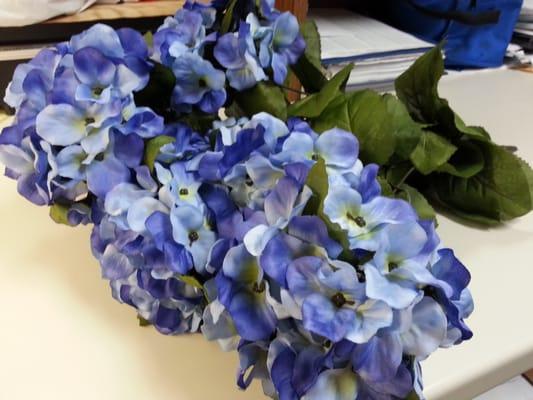 Silk blue hydrangea bundle. I was hoping for a little more blue. Looks more purple. $5.50, bought on 8/18/14.