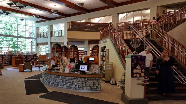 Reference desk out in the middle of the ground floor. Upstairs is the Children's area