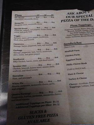 Our pizza menu