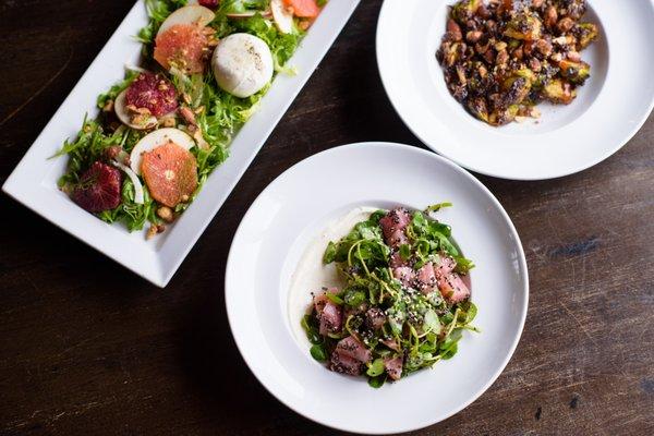 Beet Salad- Whipped goat cheese, quinoa, sesame seeds, baby watercress, orange honey vinaigrette