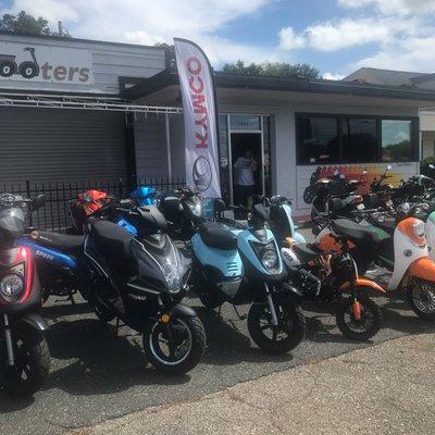 New Scooters for Sale in Front of Shop