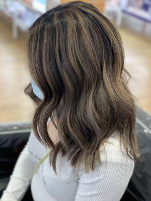 Subtle balayage with root smudge.